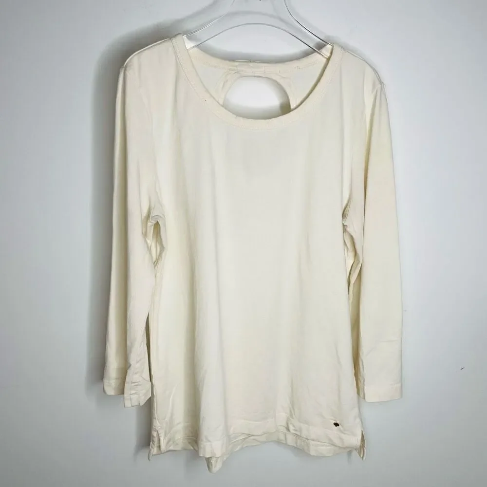 Kate Spade NY Open Back Bow White Cream 3/4 Sleeve Blouse Top Size Large L‎